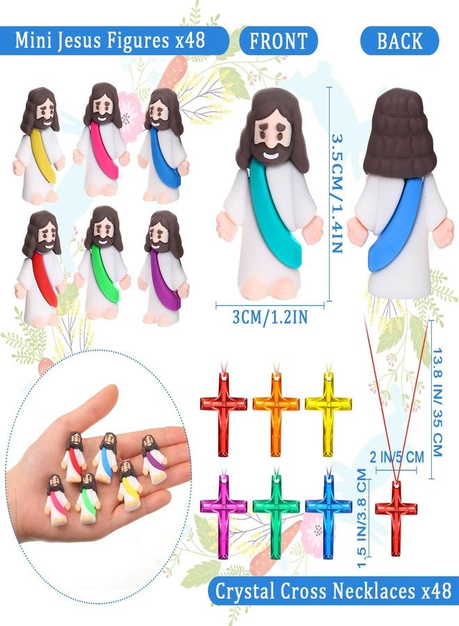 Barydat مجموعة باريدات: ١٤٤ قطعة من مجسمات يسوع الصغيرة، ٤٨ بيضة عيد فصح قابلة للتعبئة، ٤٨ قلادة صليب كريستالية، ٤٨ تمثالاً صغيراً ليسوع، هدية دينية صغيرة، حشوات بيض عيد الفصح، هدايا للحفلات (نمط لون موحد). - Image 2